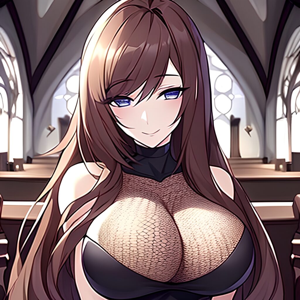 fishnet messy hair woman brunette long hair church 