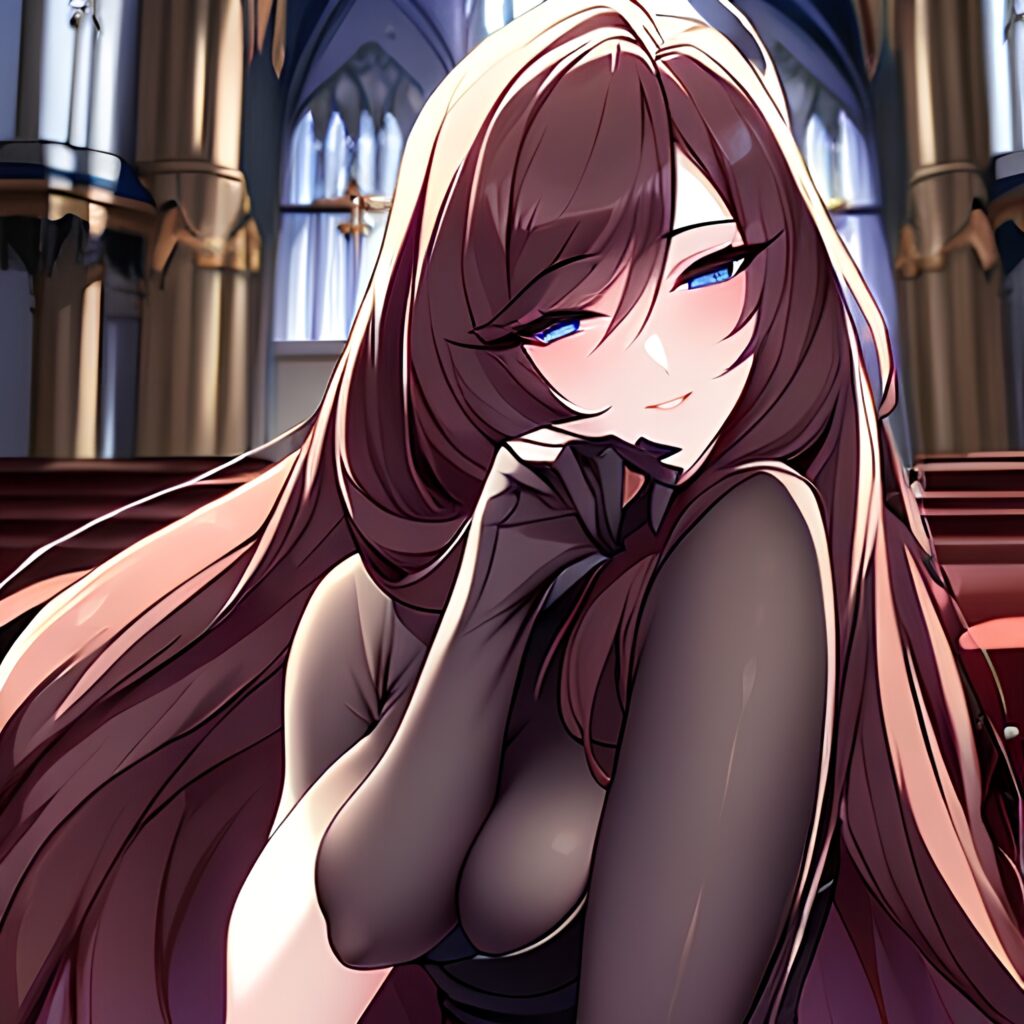 fishnet messy hair woman brunette long hair church 