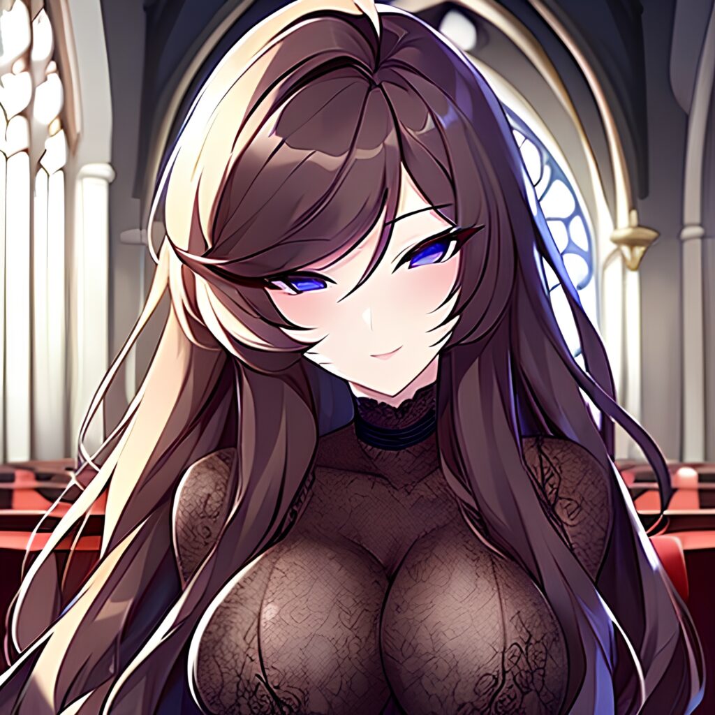 fishnet messy hair woman church brunette long hair 