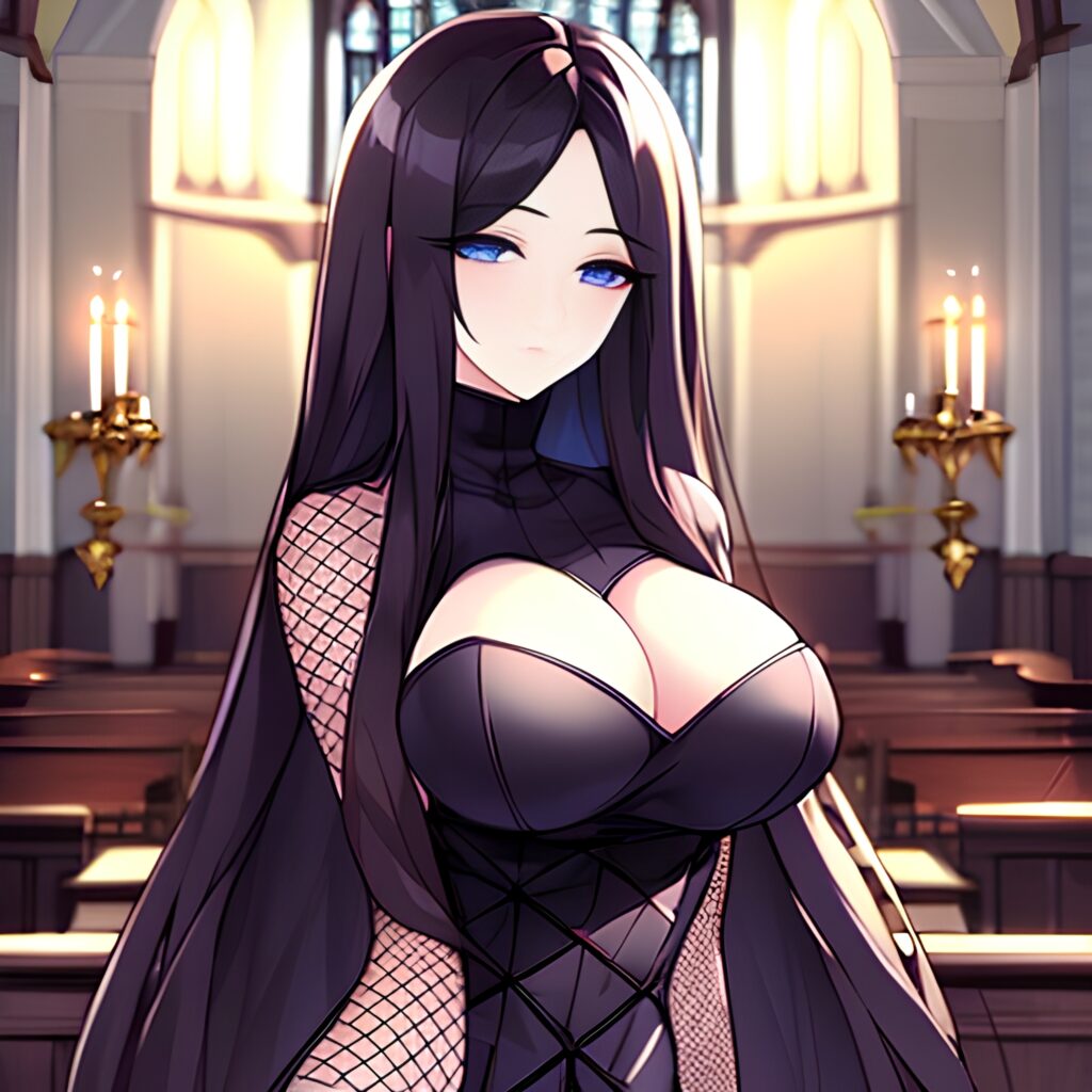 fishnet messy hair woman church brunette long hair 