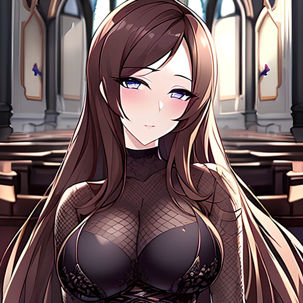 fishnet messy hair woman church brunette long hair 