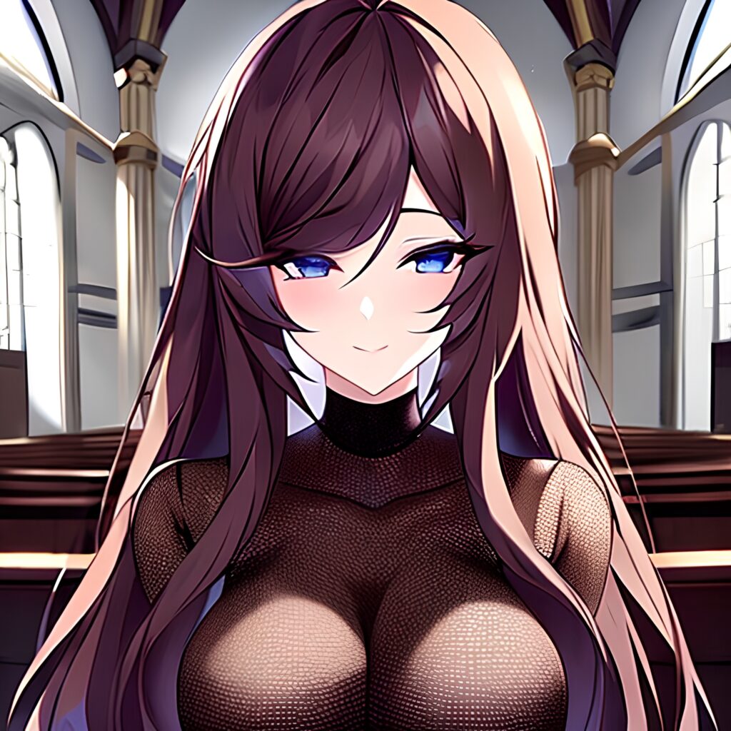 fishnet messy hair woman church brunette long hair 