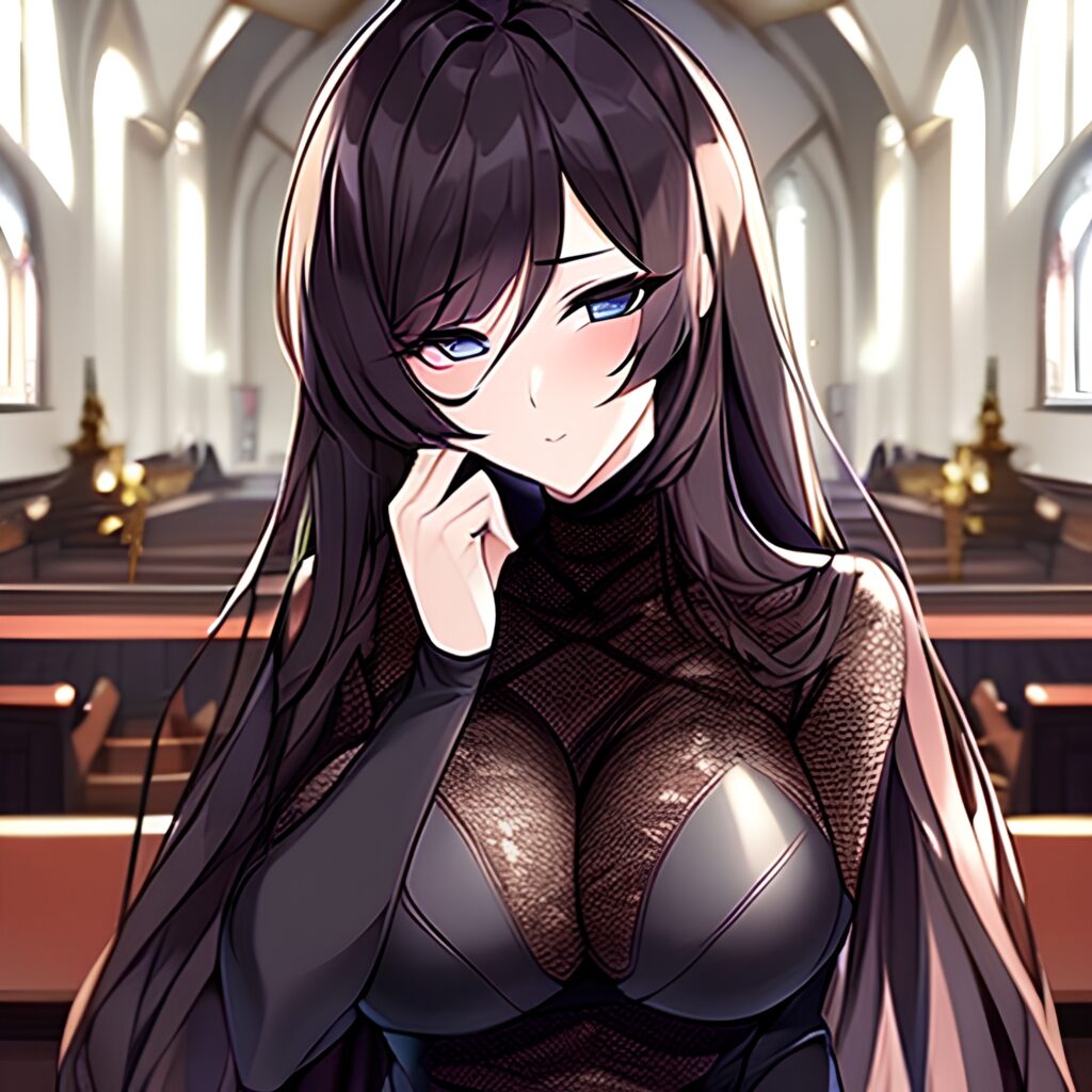 fishnet messy hair woman church long hair brunette