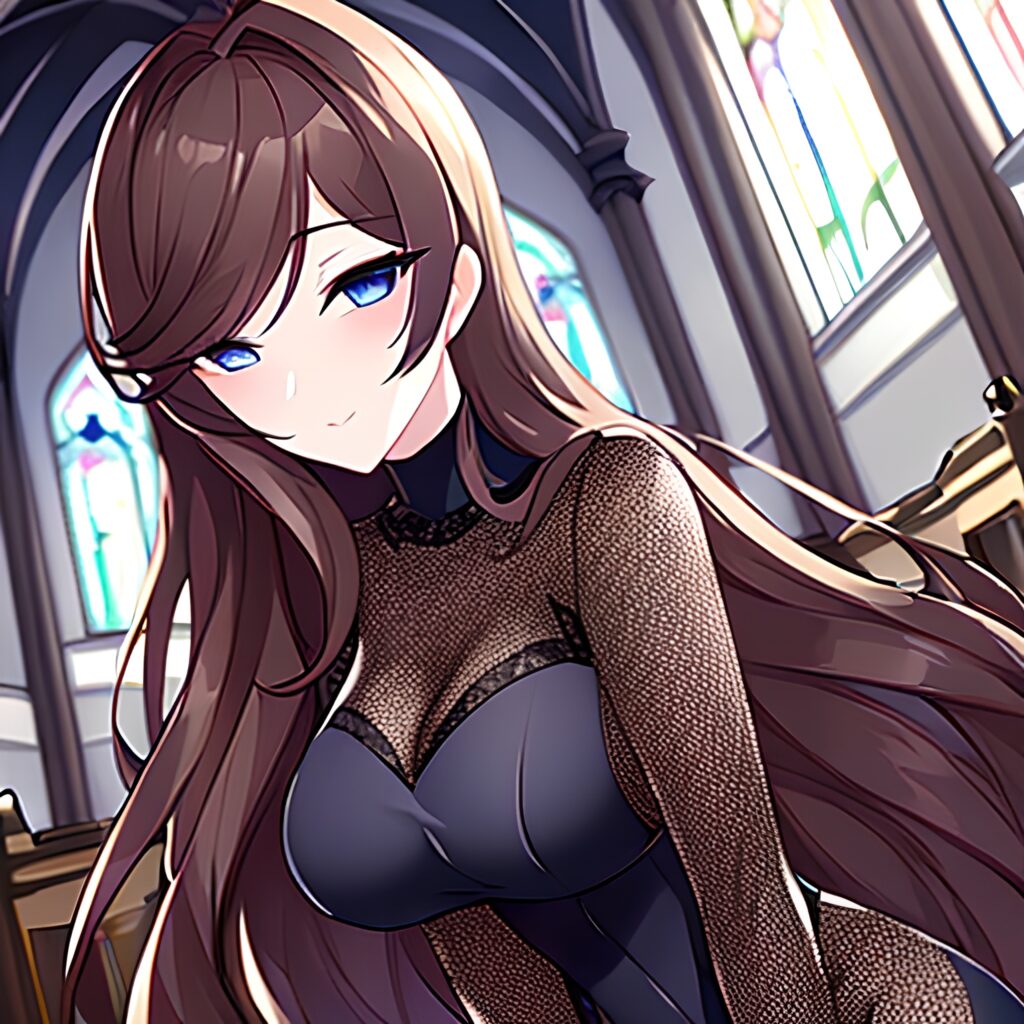 fishnet messy hair woman church long hair brunette 