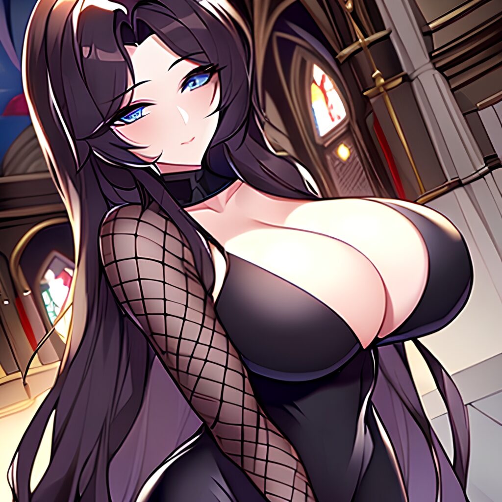 fishnet messy hair woman church long hair brunette 