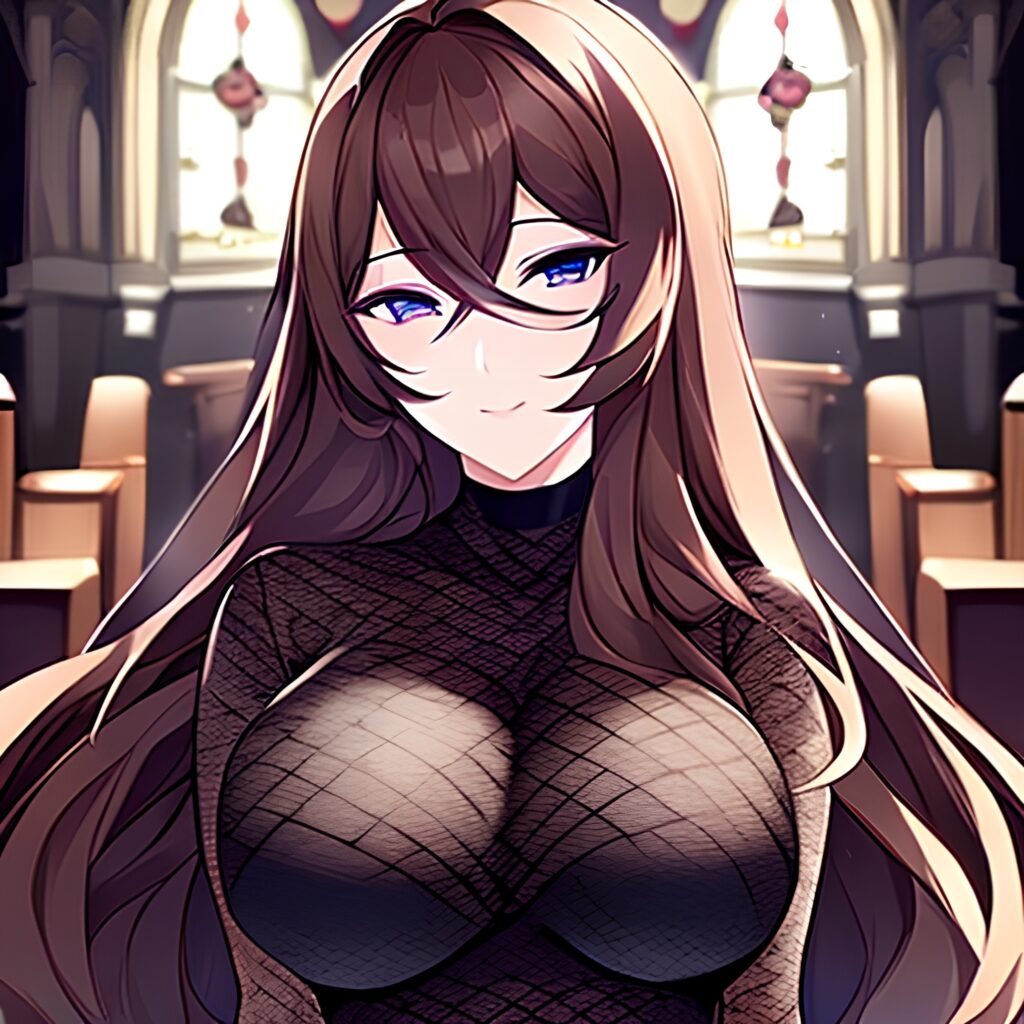 fishnet messy hair woman church long hair brunette 