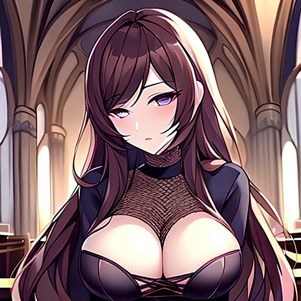 fishnet messy hair woman church long hair brunette 