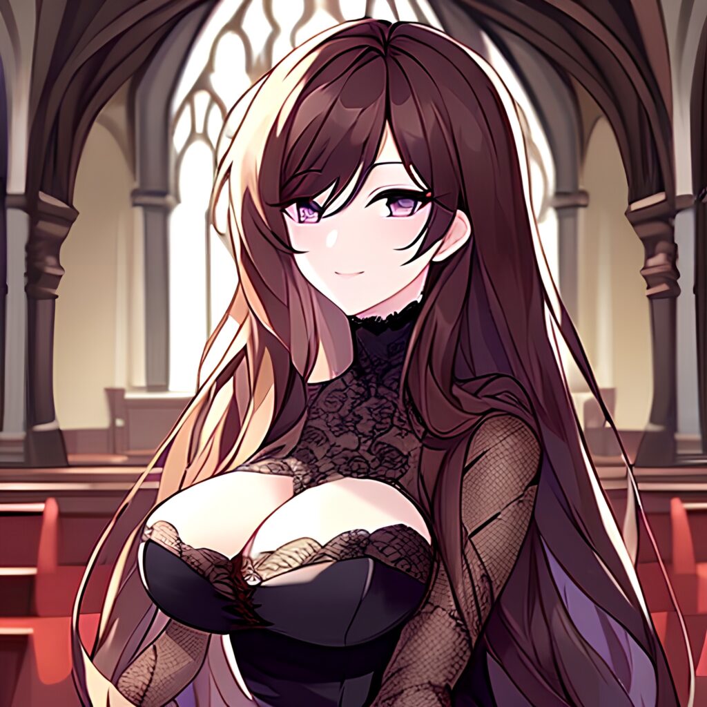 fishnet messy hair woman church long hair brunette 