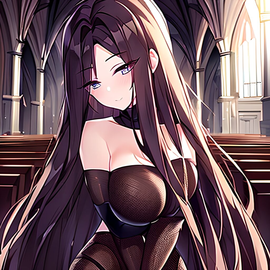 fishnet messy hair woman long hair brunette church 
