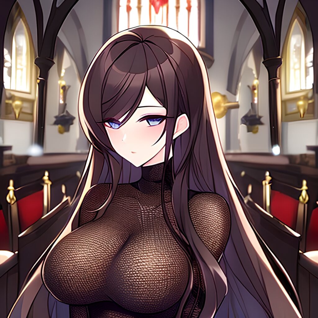fishnet messy hair woman long hair brunette church 