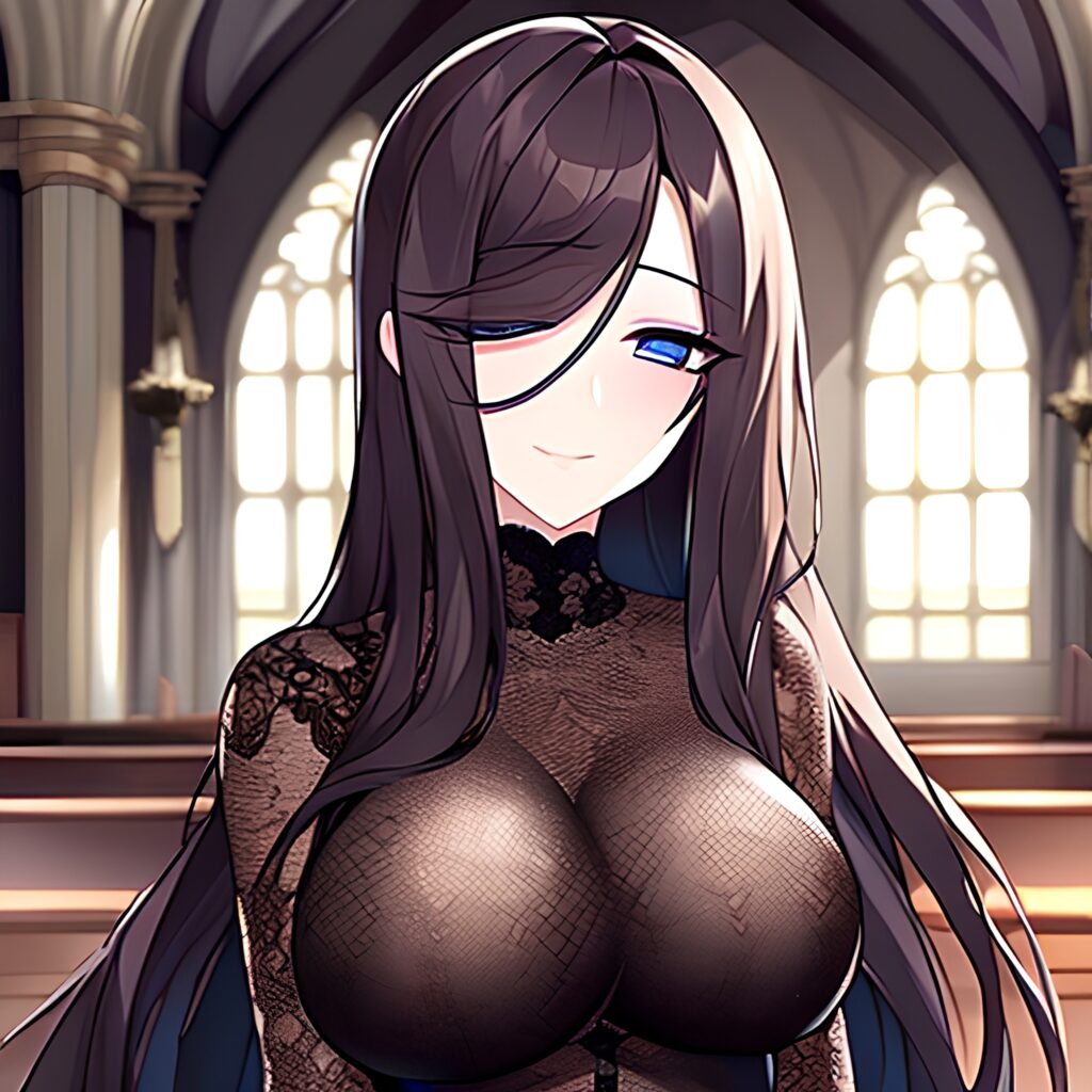 fishnet messy hair woman long hair church brunette 