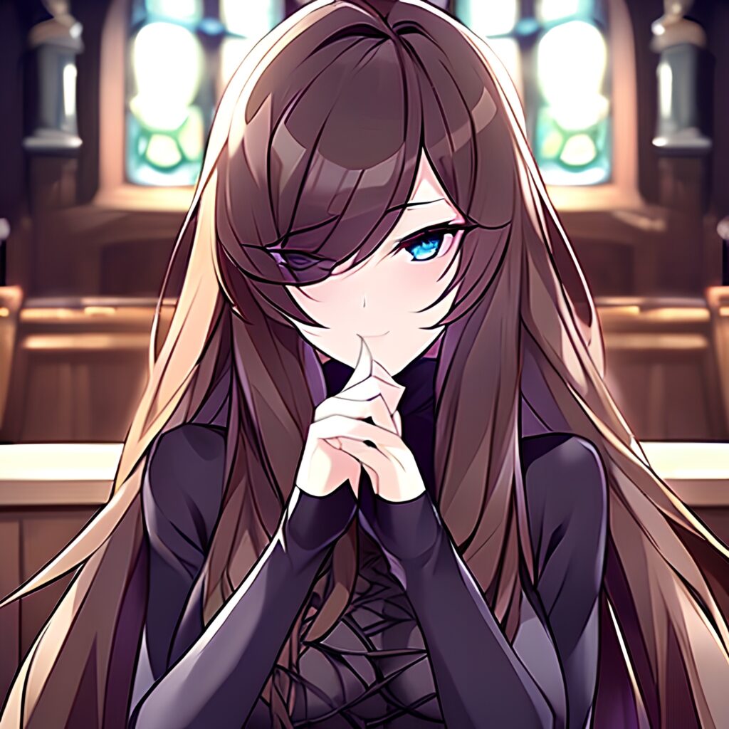 fishnet woman brunette church messy hair long hair 