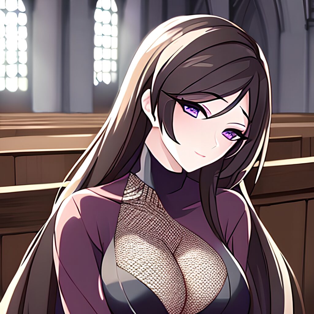 fishnet woman brunette church messy hair long hair 