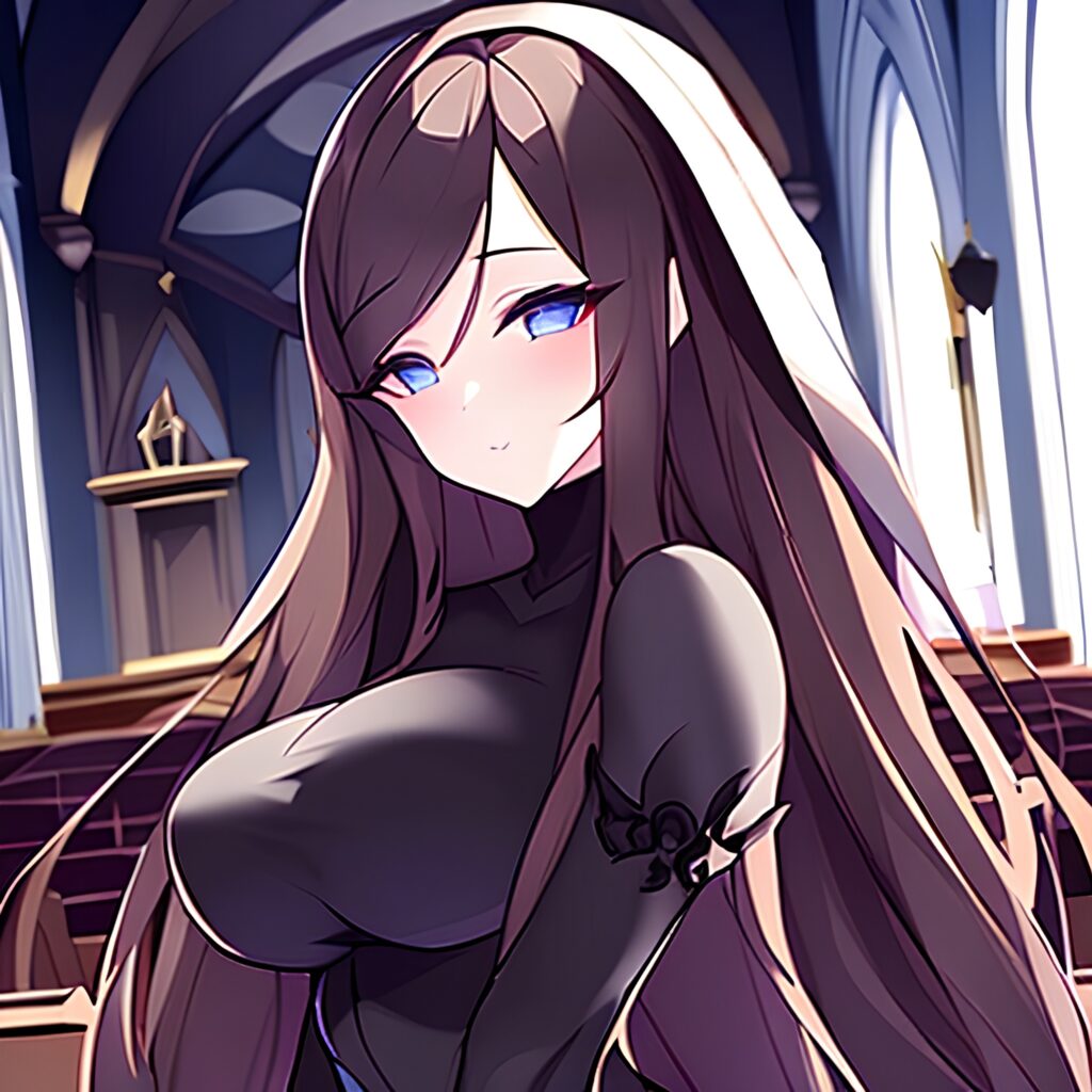 fishnet woman brunette long hair messy hair church 