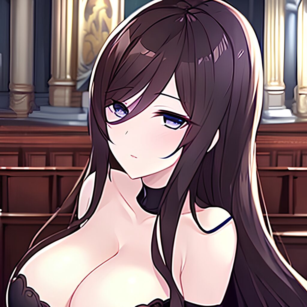 fishnet woman brunette long hair messy hair church 