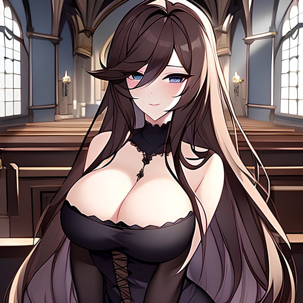 fishnet woman church long hair messy hair brunette 