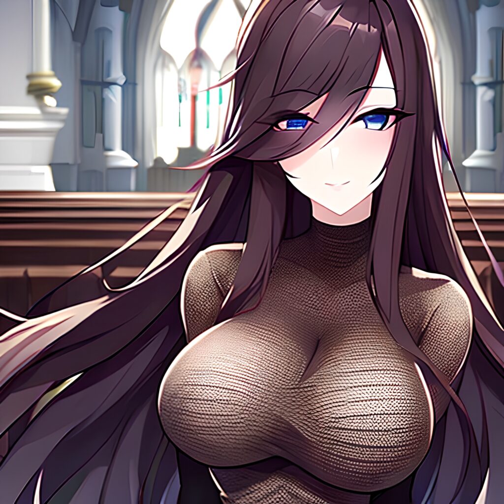 fishnet woman church long hair messy hair brunette 