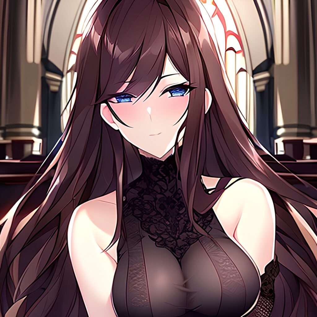 fishnet woman church messy hair brunette long hair 