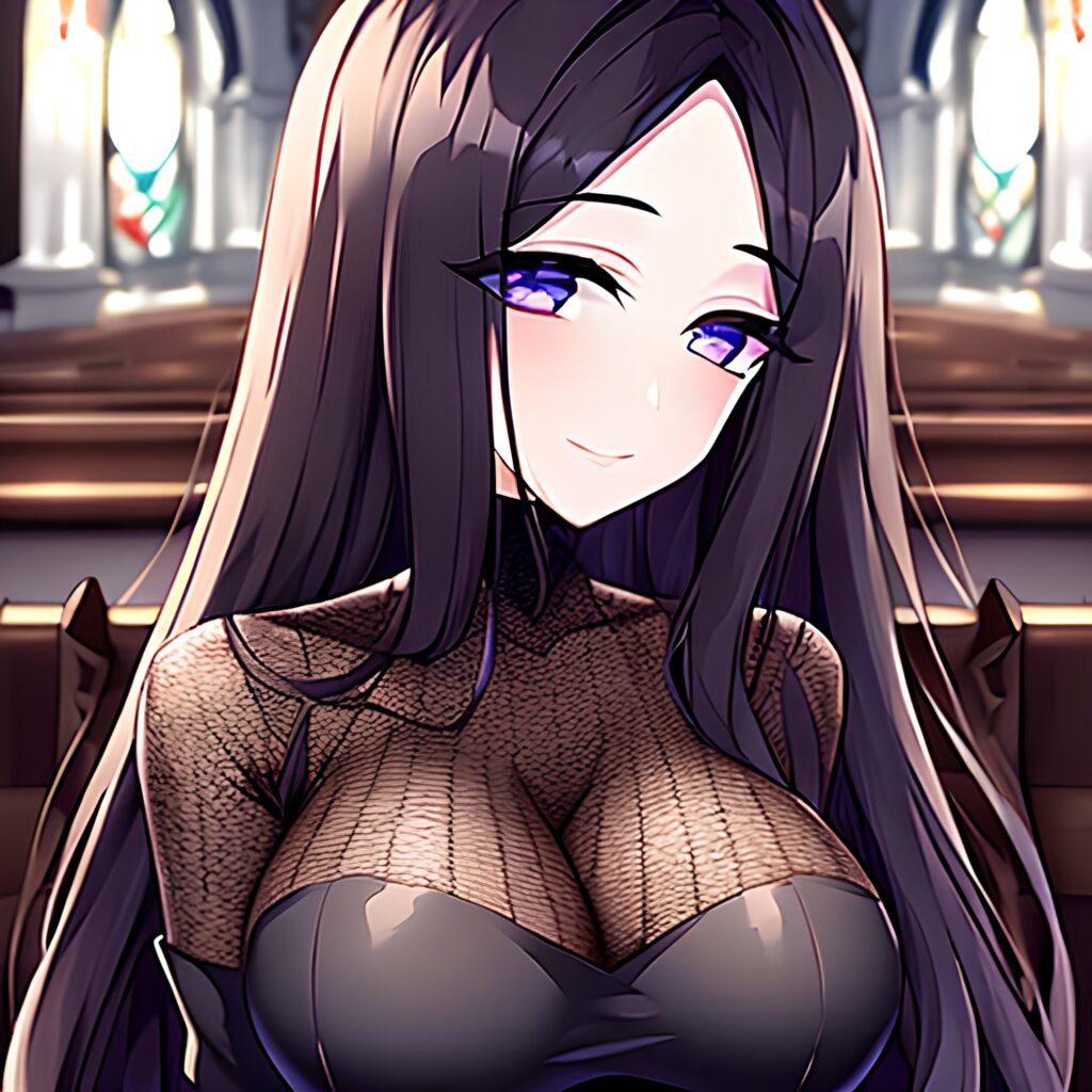 fishnet woman long hair church brunette messy hair 