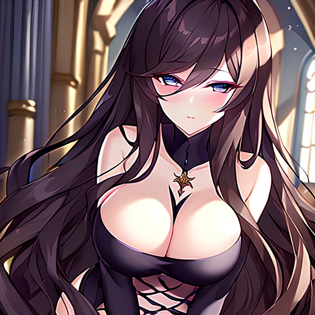 fishnet woman long hair church brunette messy hair 