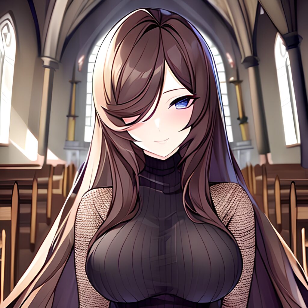 fishnet woman long hair messy hair church brunette 