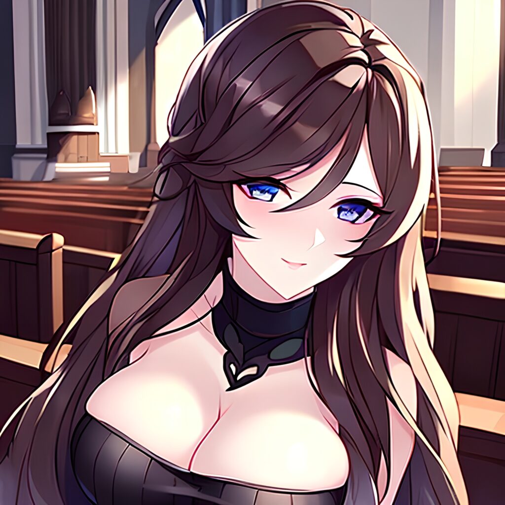 fishnet woman messy hair brunette long hair church 