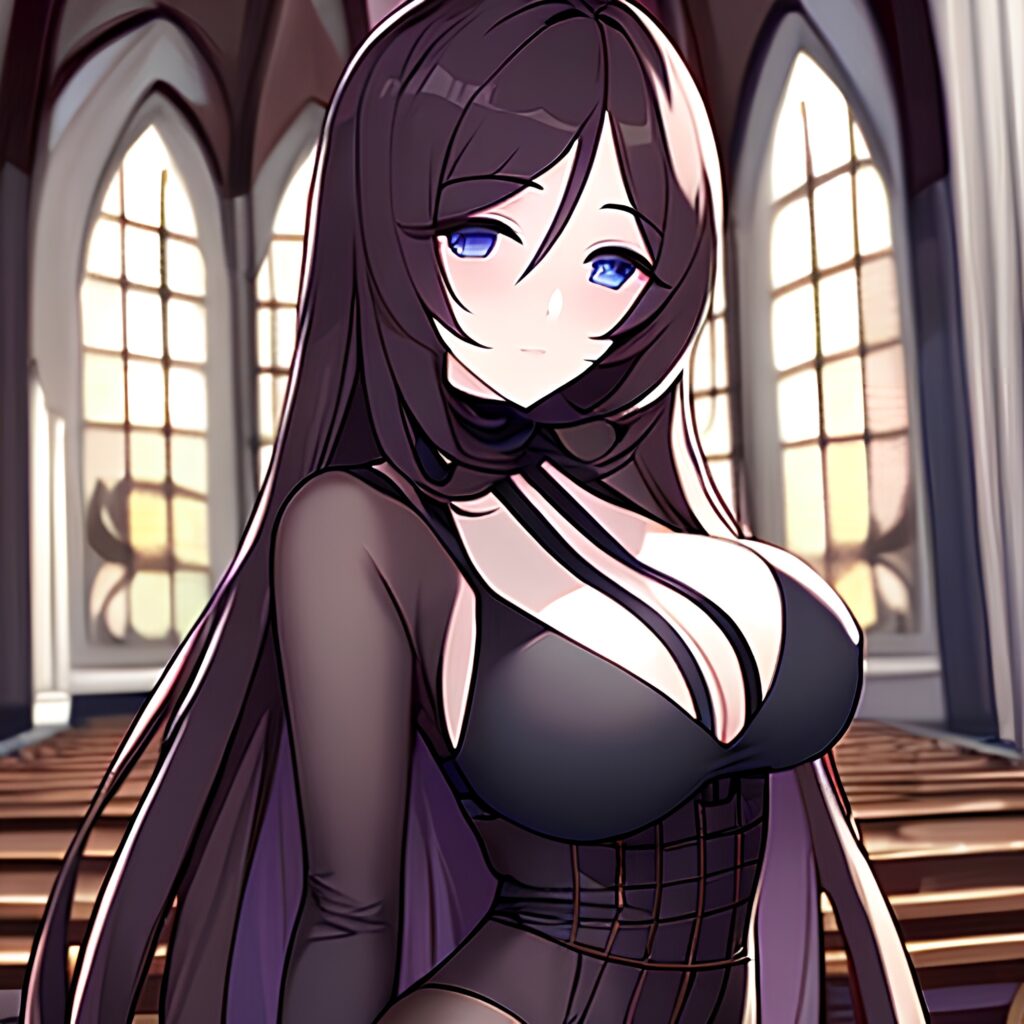 fishnet woman messy hair long hair brunette church 