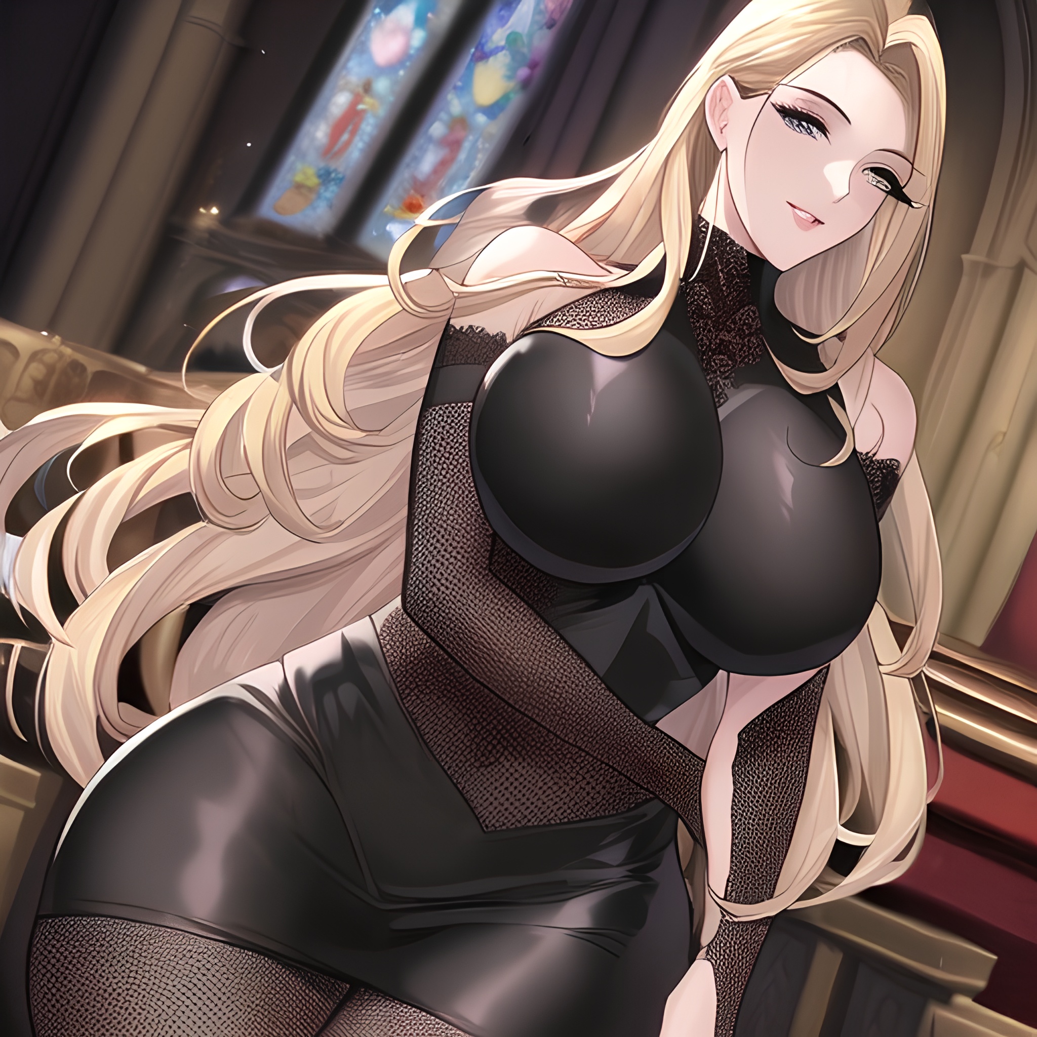 front view small boobs nude church long hair blonde woman fishnet