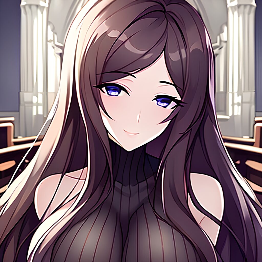 long hair brunette church fishnet messy hair woman 