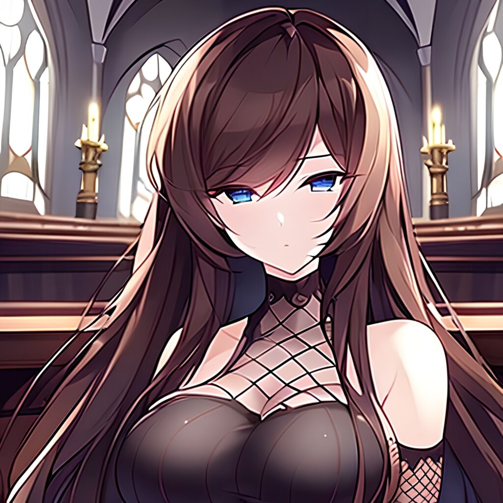 long hair brunette church fishnet messy hair woman 