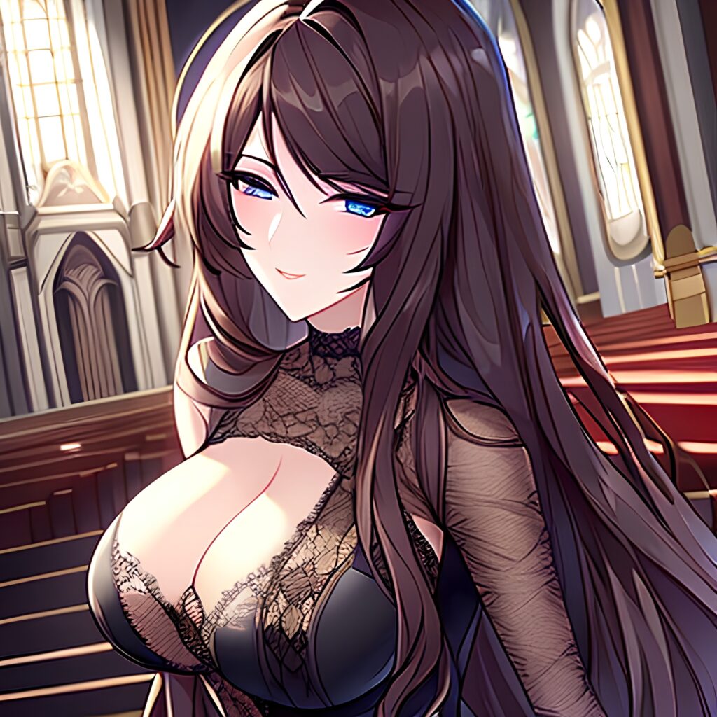 long hair brunette church fishnet messy hair woman 