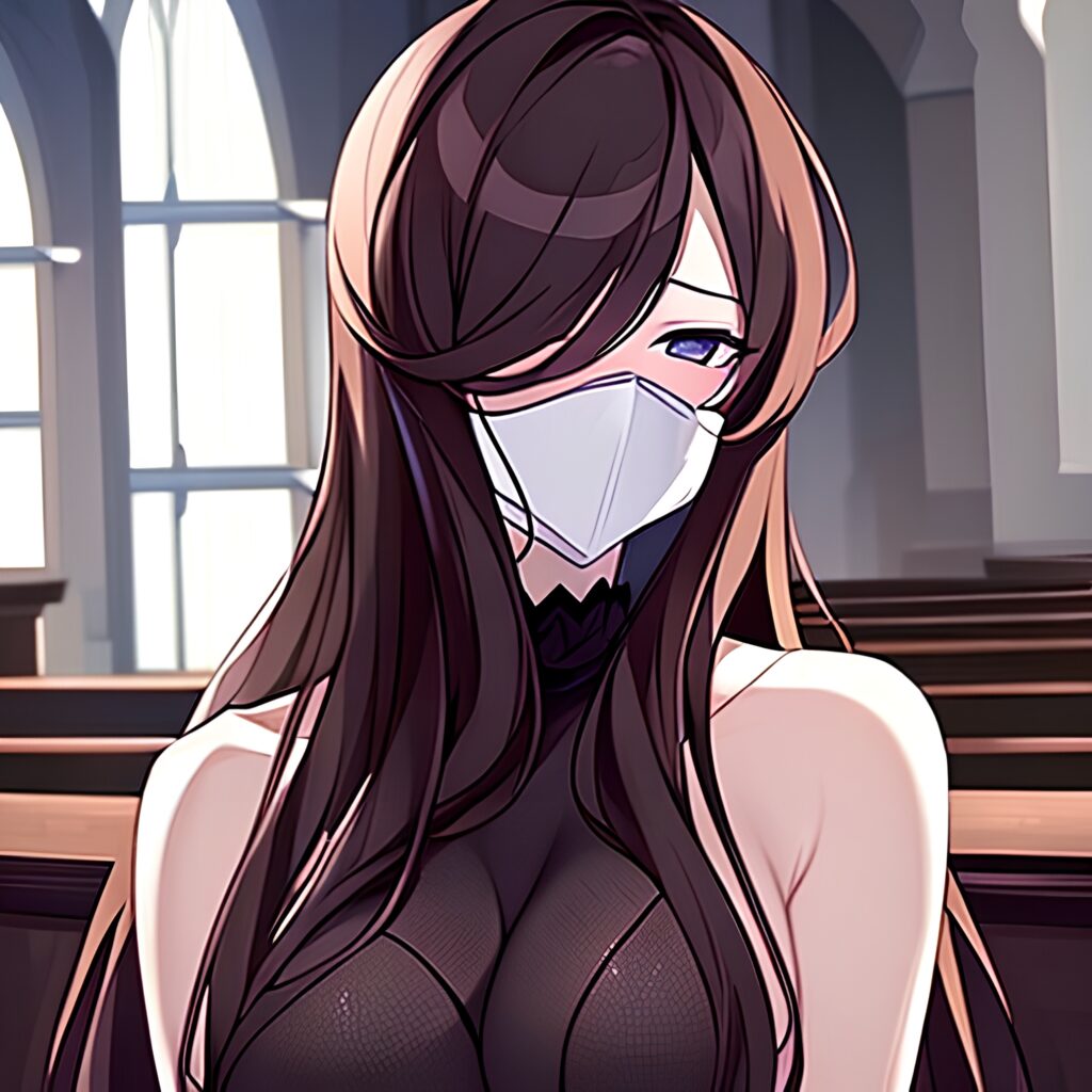 long hair brunette church messy hair fishnet woman 