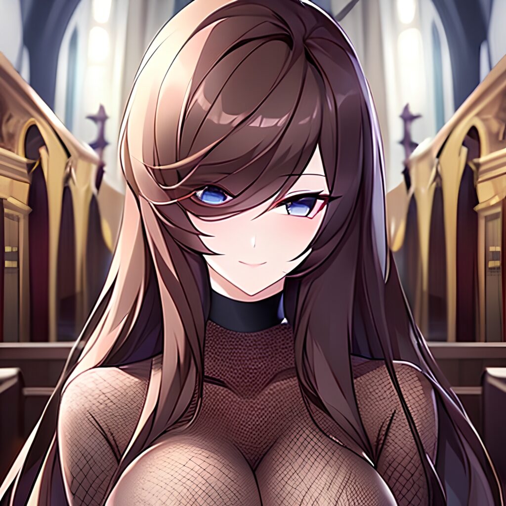 long hair brunette church messy hair fishnet woman 