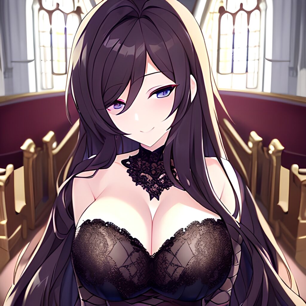 long hair brunette church messy hair fishnet woman 