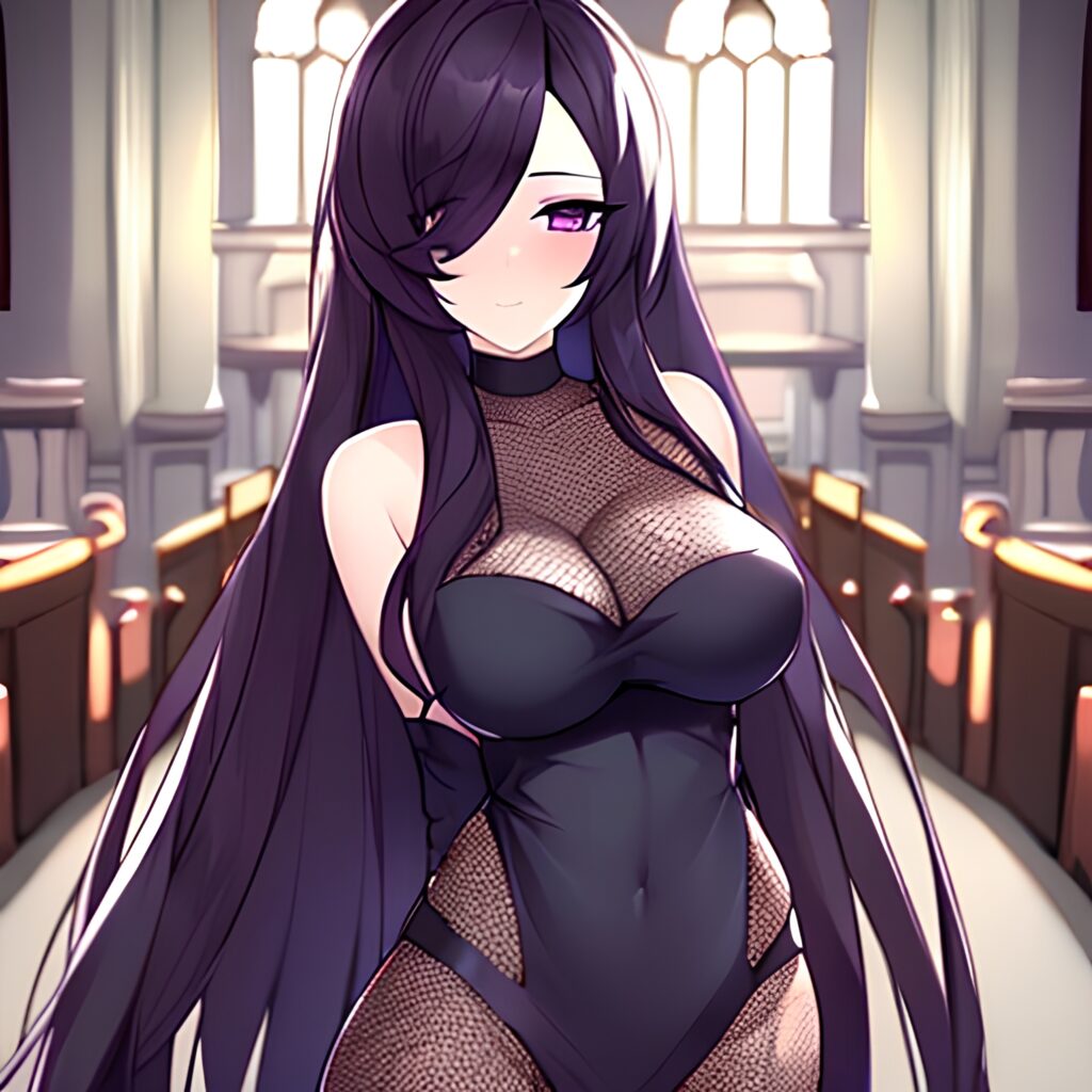 long hair brunette church messy hair fishnet woman 