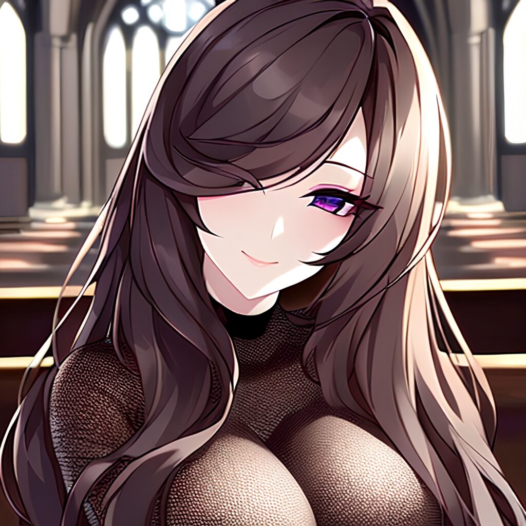 long hair brunette church messy hair fishnet woman 