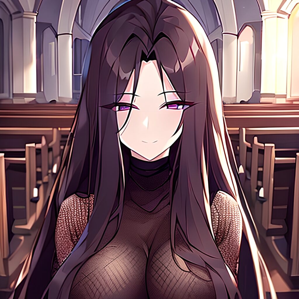 long hair brunette church messy hair fishnet woman 