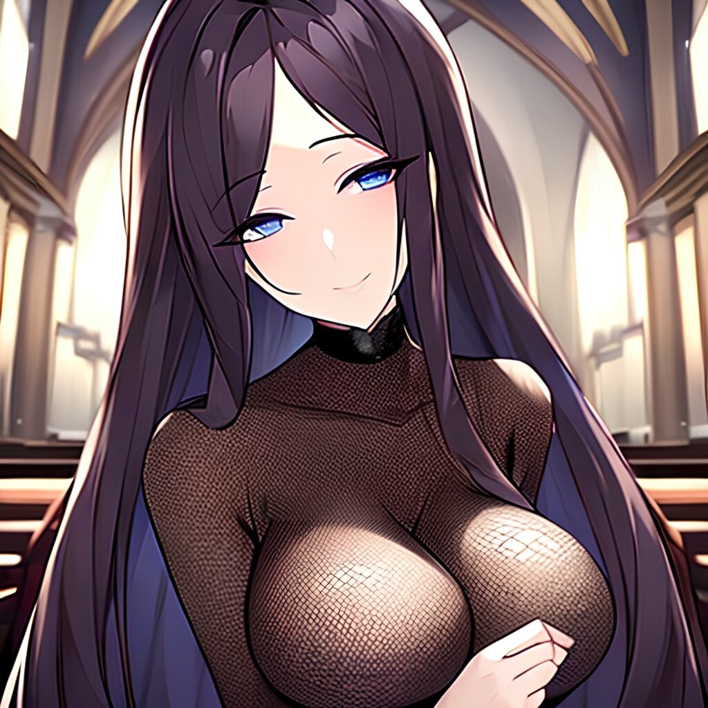 long hair brunette church messy hair fishnet woman 