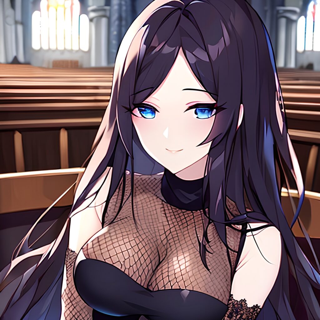 long hair brunette church messy hair fishnet woman 
