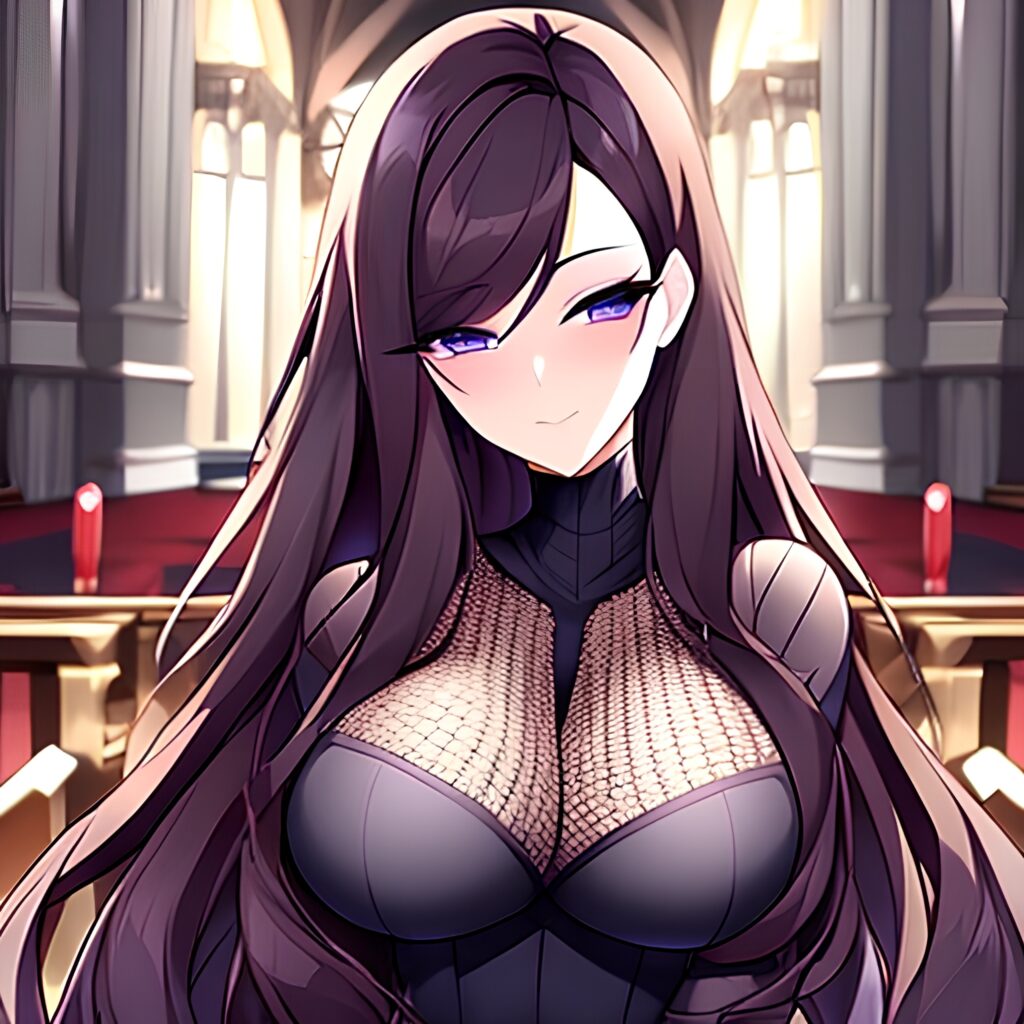 long hair brunette church messy hair woman fishnet