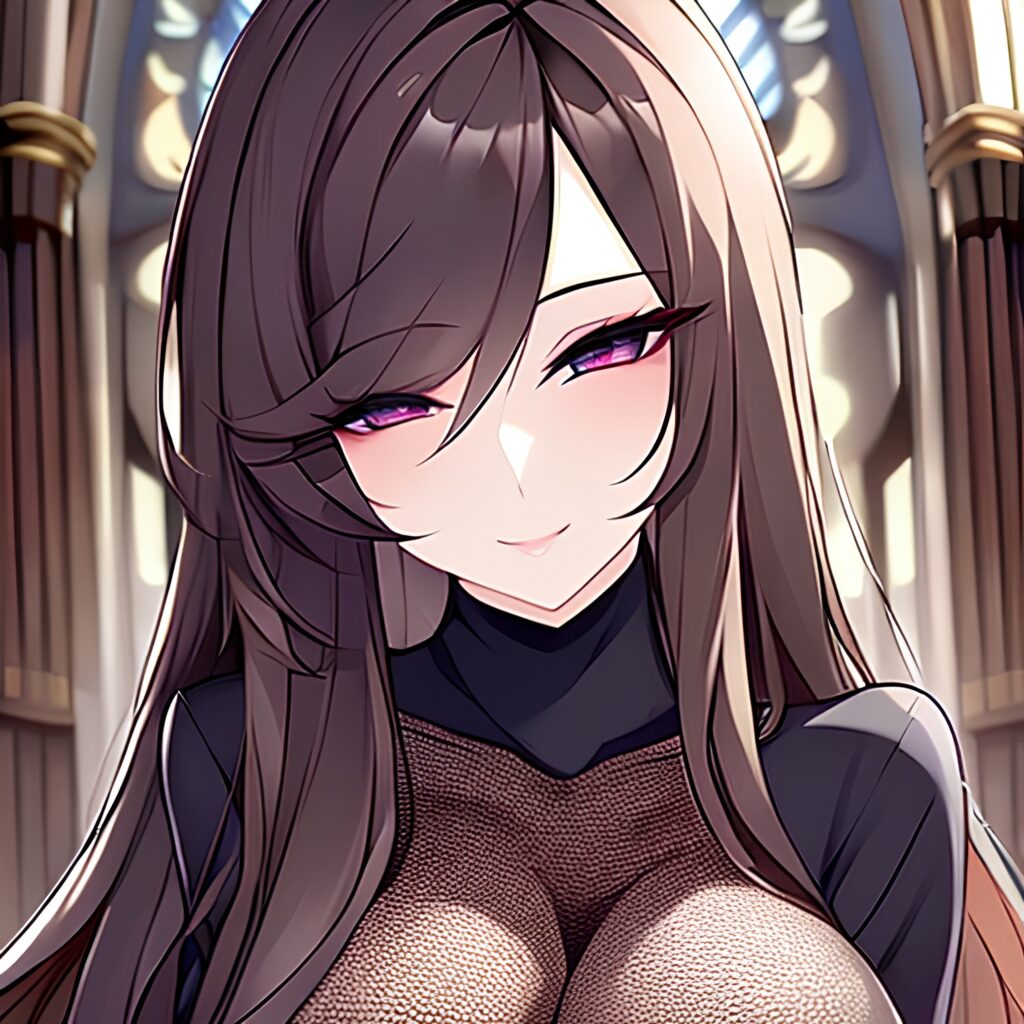 long hair brunette church woman fishnet messy hair 