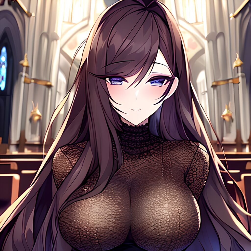 long hair brunette church woman fishnet messy hair 