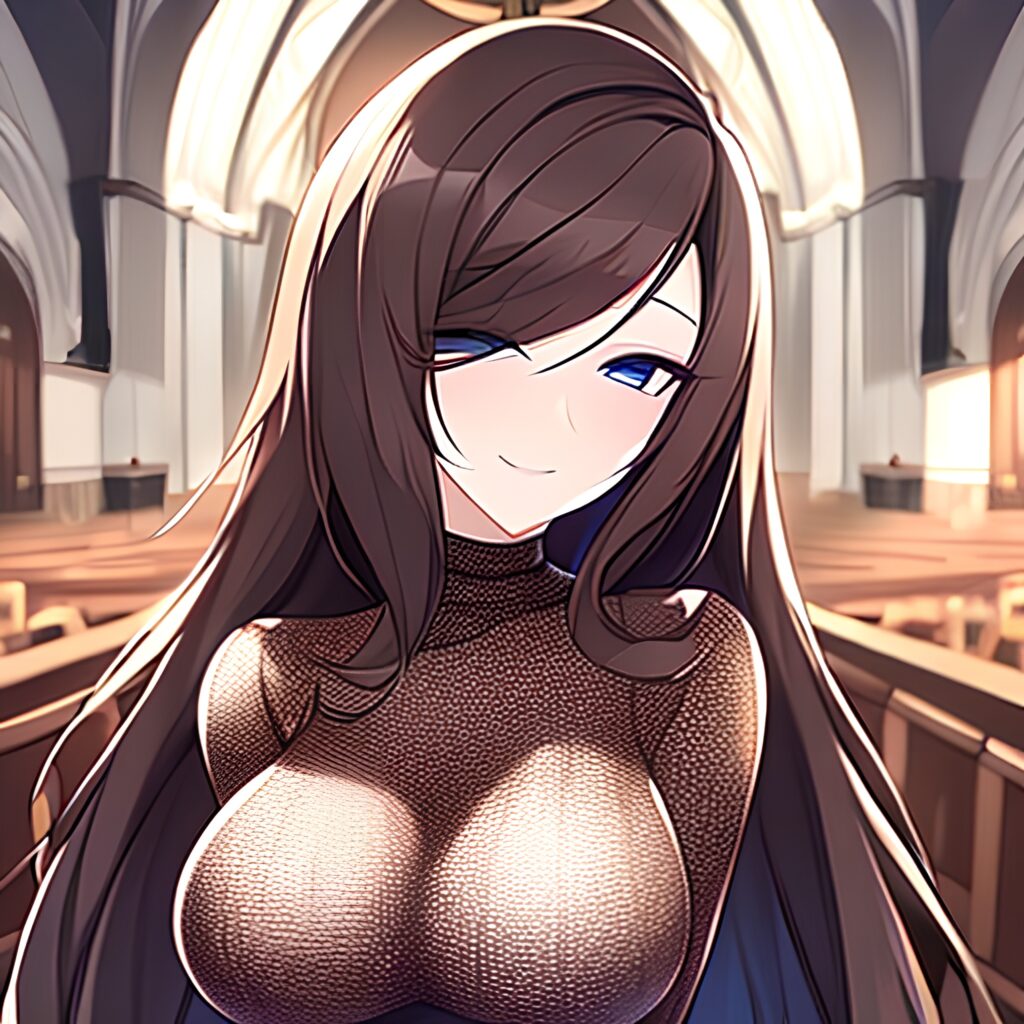 long hair brunette church woman fishnet messy hair