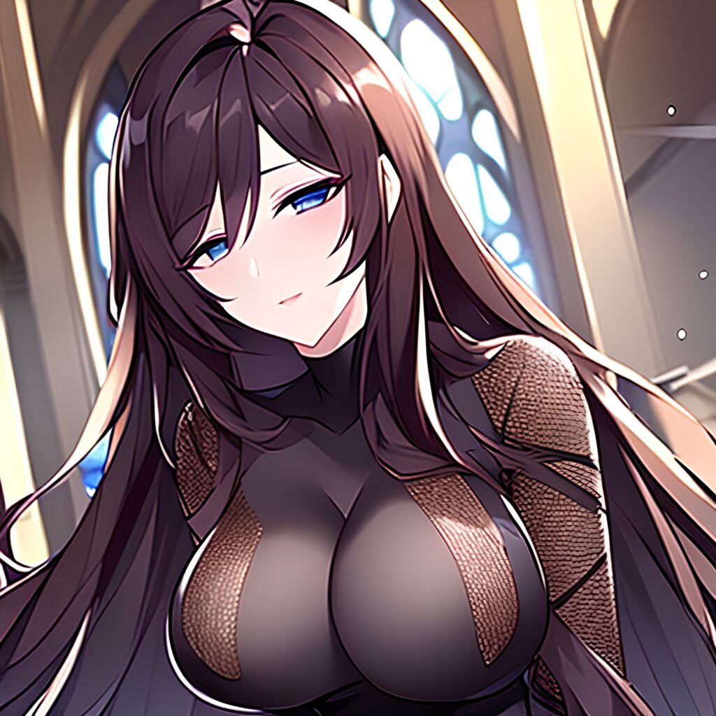 long hair brunette fishnet church messy hair woman 