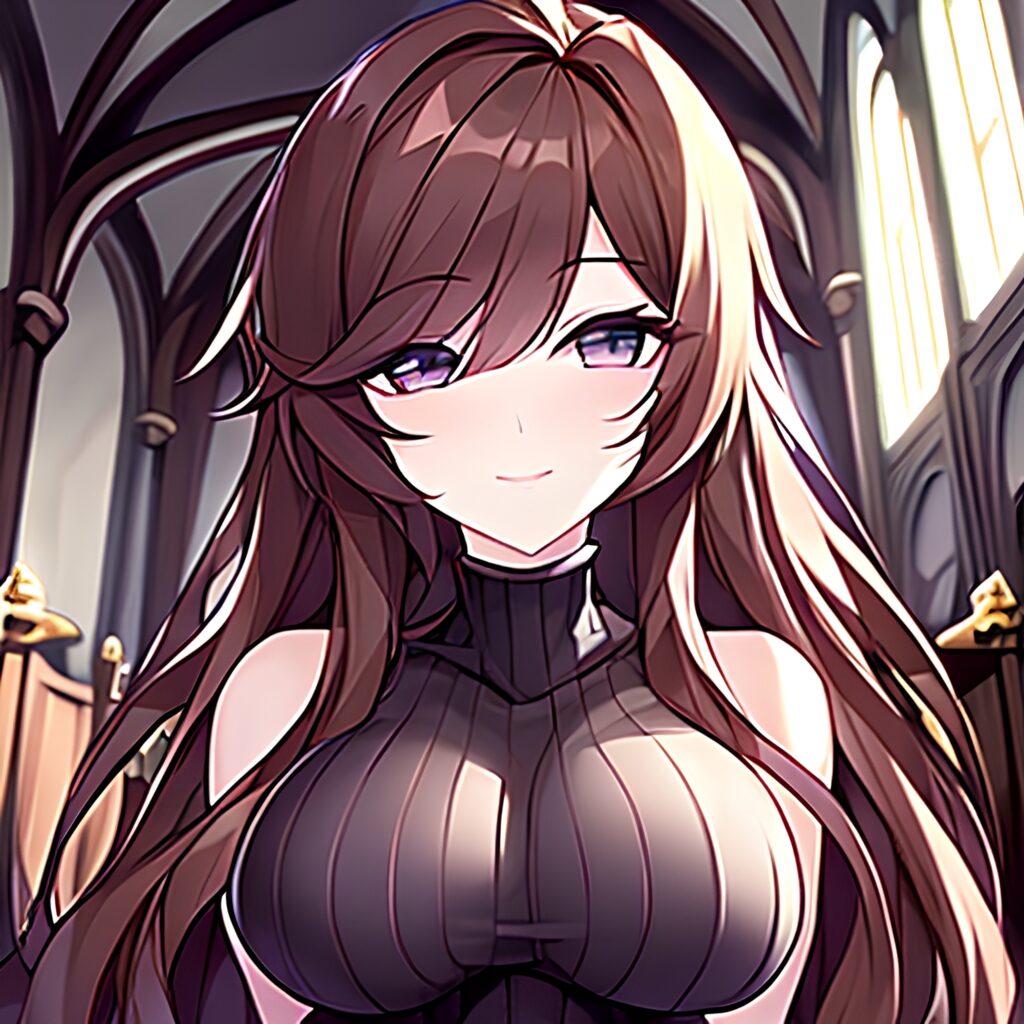 long hair brunette fishnet church woman messy hair 