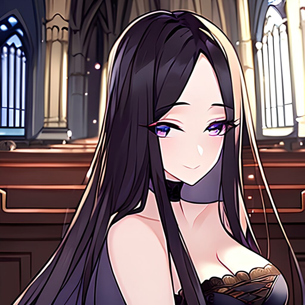 long hair brunette fishnet church woman messy hair 