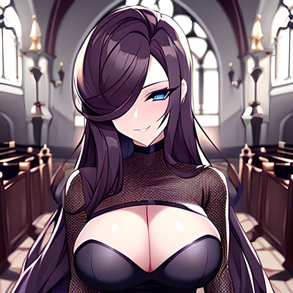 long hair brunette fishnet messy hair church woman 