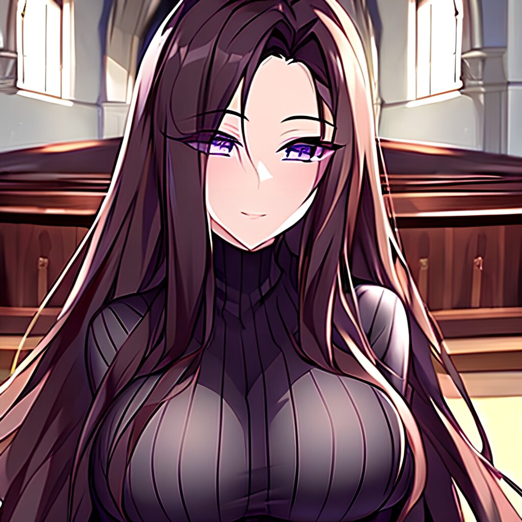 long hair brunette fishnet messy hair church woman 