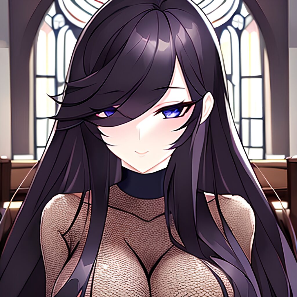 long hair brunette fishnet messy hair woman church 