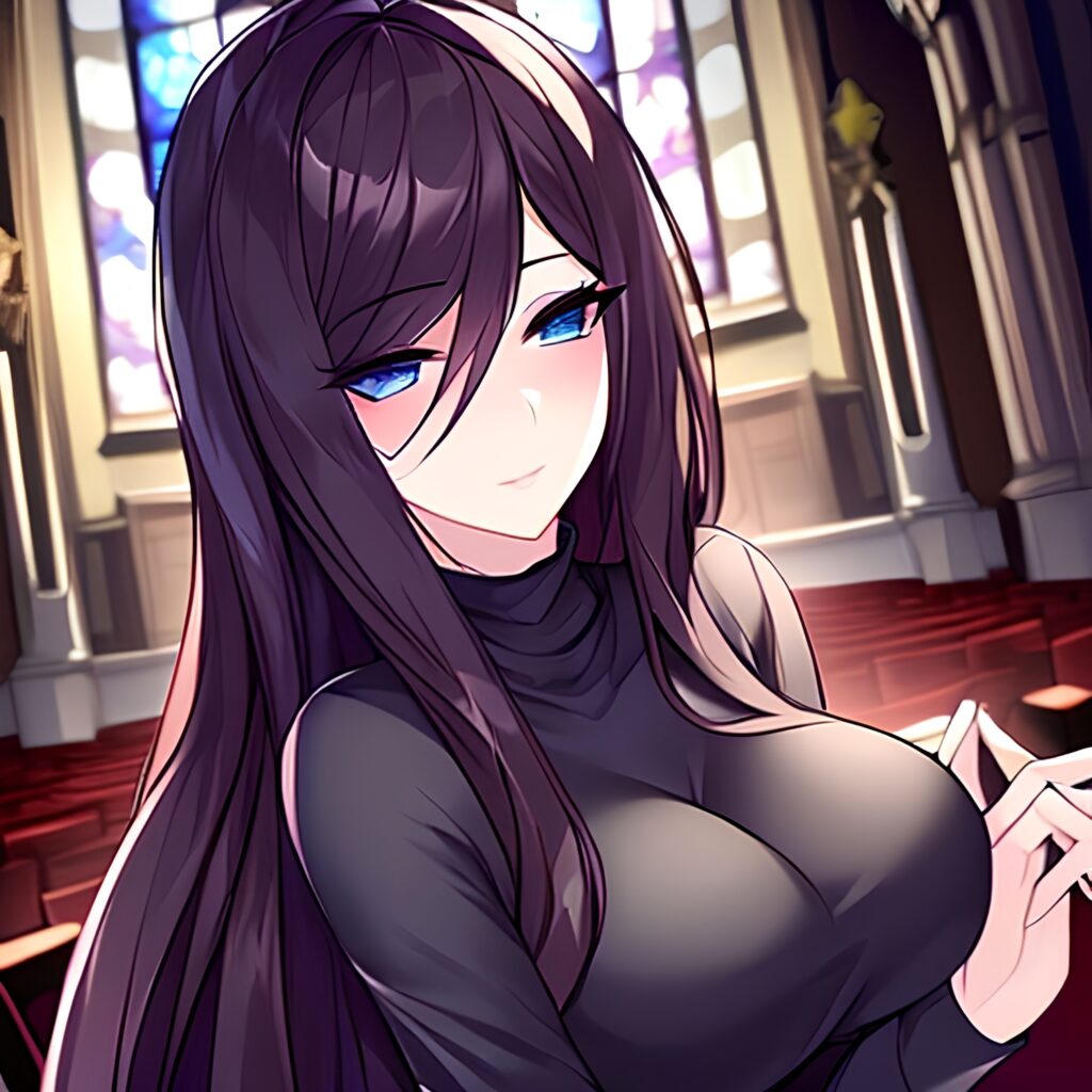 long hair brunette fishnet messy hair woman church 